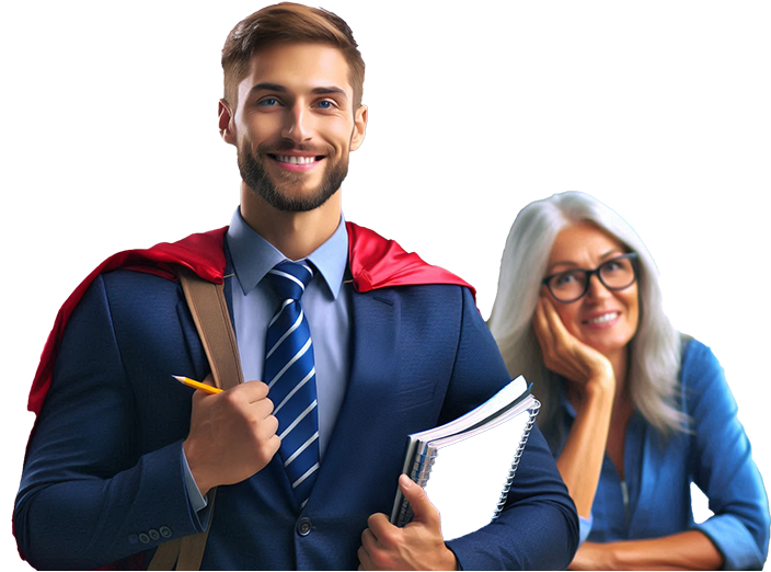 Super Lehrer grinsend